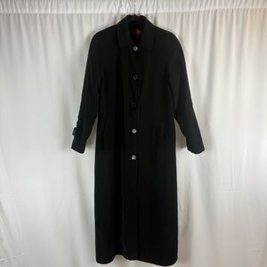 Gallery Womens Long Sleeve Button Front Black Long Trench Coat Jacket Size:4
